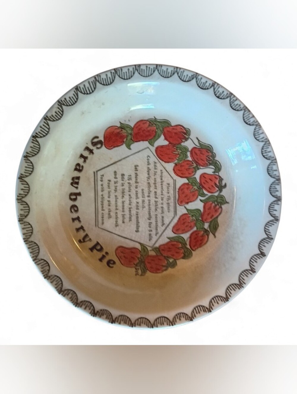 Vintage Royal China Strawberry Pie Recipe Plate 10.5"